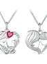 Thea Necklace - 925 Sterling Silver with Mother And Daughter Heart Shape Pendant