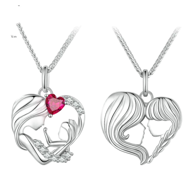 Thea Necklace - 925 Sterling Silver with Mother And Daughter Heart Shape Pendant