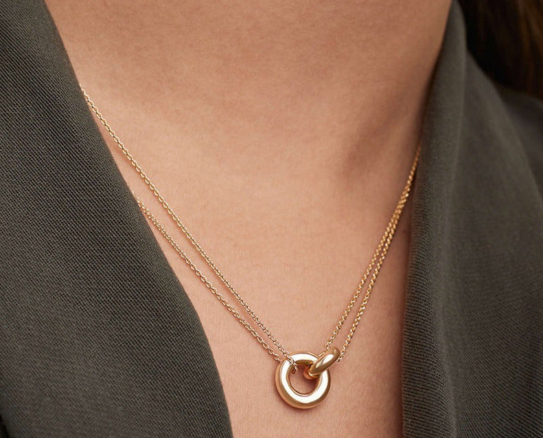 Calla Necklace — double chain and two hoops