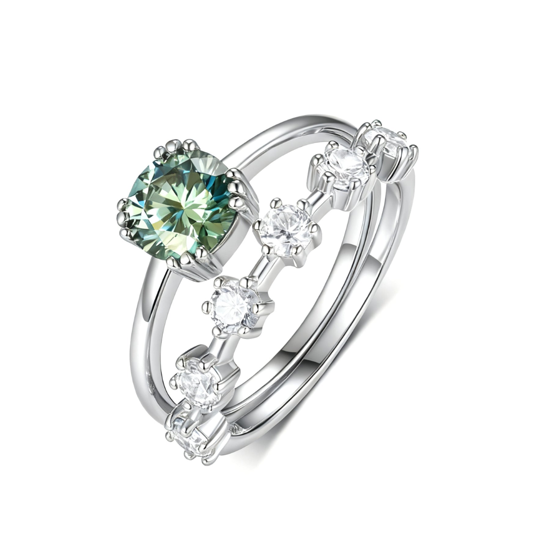 Mabel Ring - 925 Sterling Silver 1carat Moissanite Green Center Stone