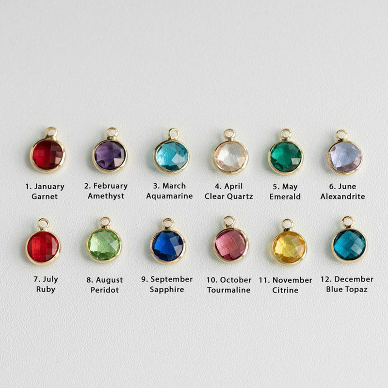 Amira Necklace — a personalized piece featuring a birthstone pendant and custom engraving