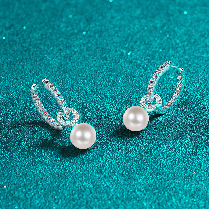 Paloma Earrings - Freshwater Pearl with Moissanite Diamond stones