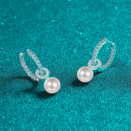Paloma Earrings - Freshwater Pearl with Moissanite Diamond stones