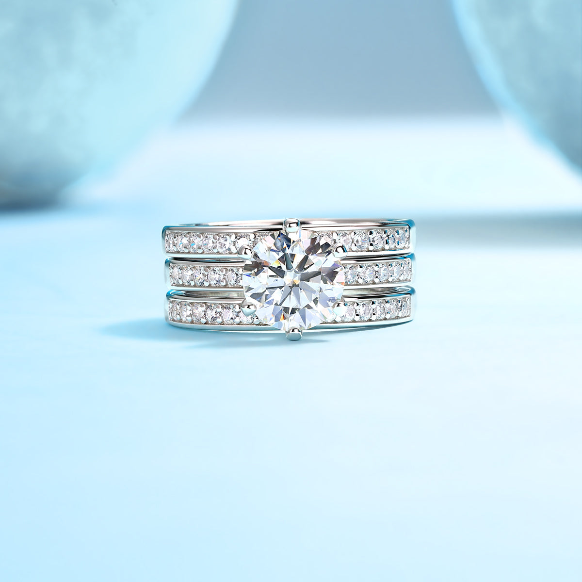 Three Rings Set - 2carat Moissanite central stone