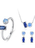 Conjunto de tres piezas de joyería elegante y grácil de plata de ley S925 con pendientes, collar y anillo de zafiro.