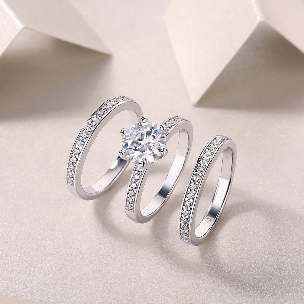 Three Rings Set - 2carat Moissanite central stone
