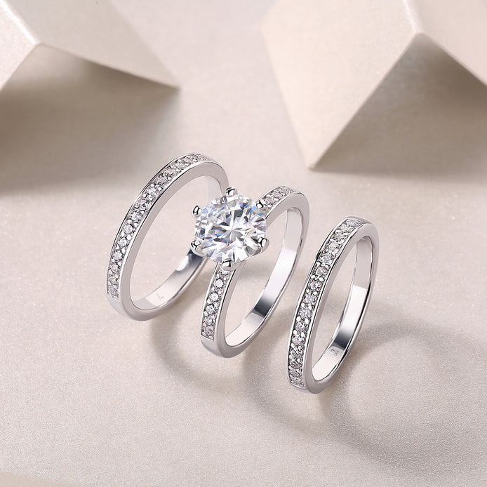 Three Rings Set - 2carat Moissanite central stone