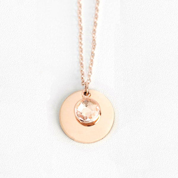 Amira Necklace — a personalized piece featuring a birthstone pendant and custom engraving