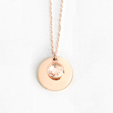 Amira Necklace — a personalized piece featuring a birthstone pendant and custom engraving