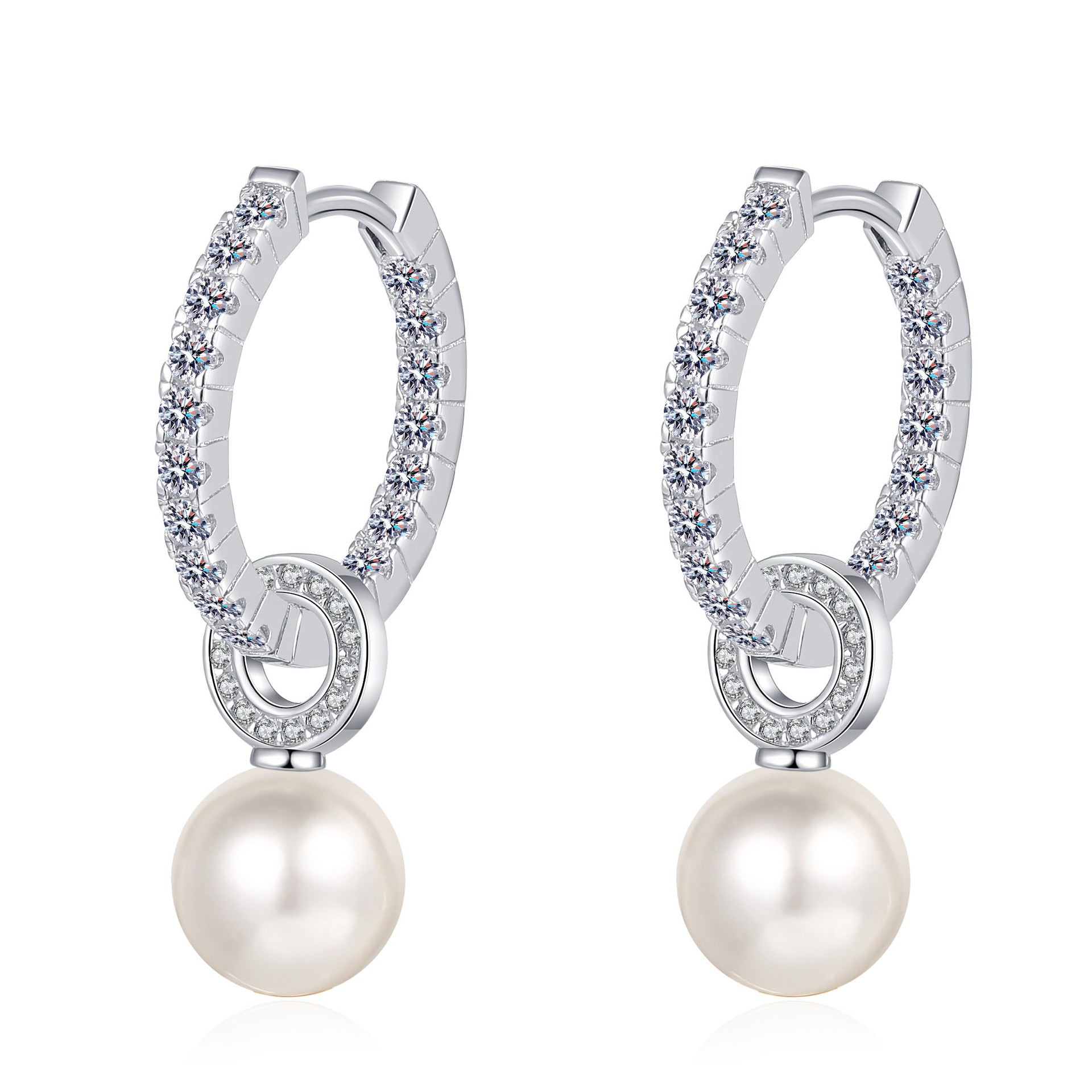 Paloma Earrings - Freshwater Pearl with Moissanite Diamond stones