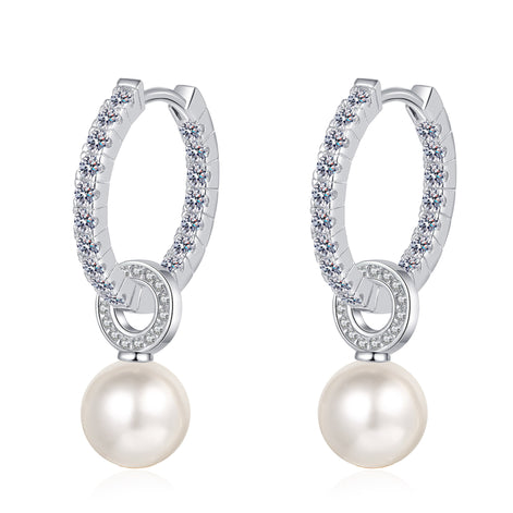 Paloma Earrings - Freshwater Pearl with Moissanite Diamond stones