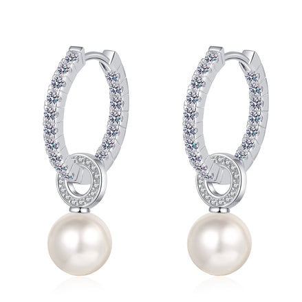 Paloma Earrings - Freshwater Pearl with Moissanite Diamond stones
