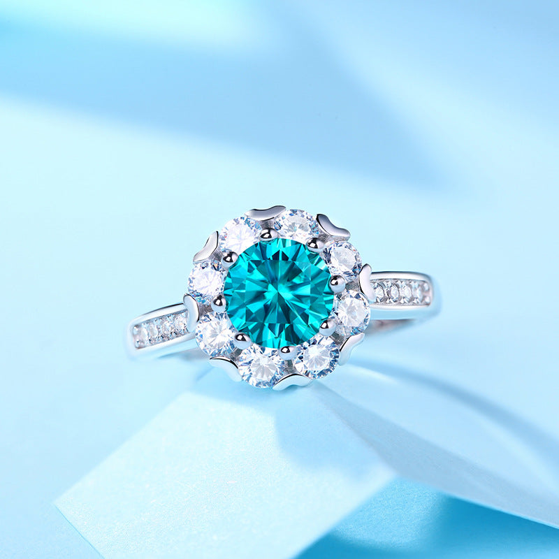 Amelia Ring - 925 Sterling Silver With 1 Carat Blue Moissanite Stone