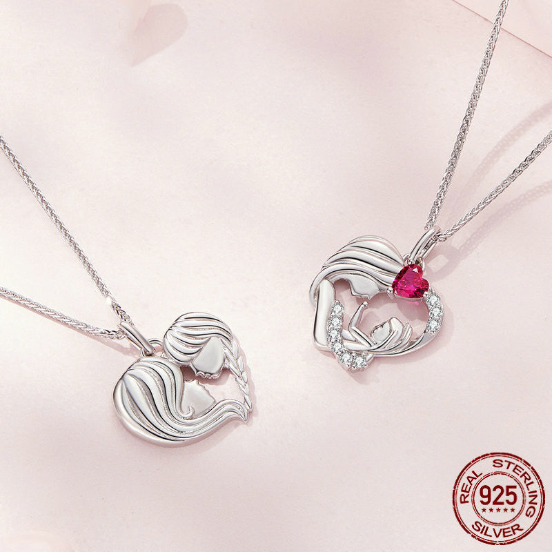 Thea Necklace - 925 Sterling Silver with Mother And Daughter Heart Shape Pendant