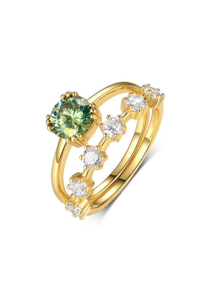 Mabel Ring - 925 Sterling Silver 1carat Moissanite Green Center Stone