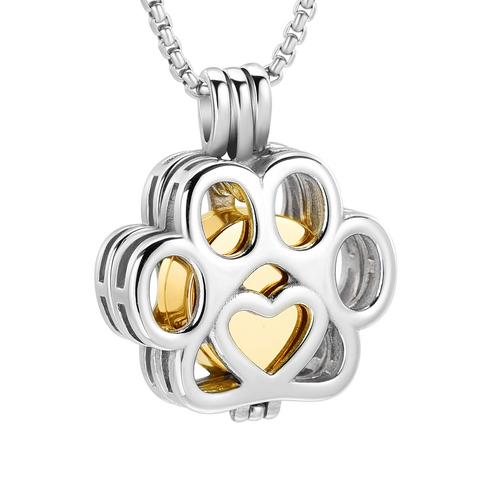 Angel Memorial Necklace Dog Urn — with paw-shaped