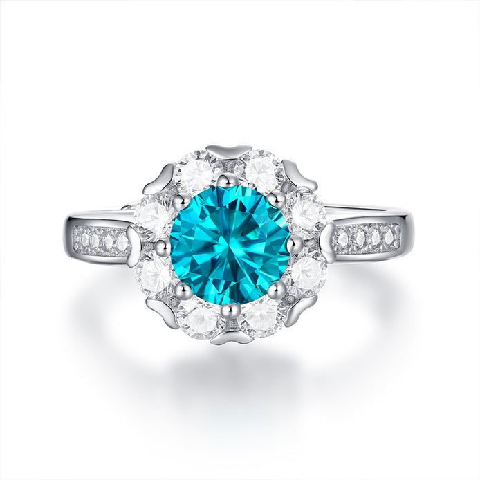 Amelia Ring - 925 Sterling Silver With 1 Carat Blue Moissanite Stone