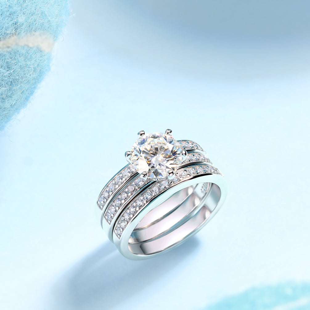 Three Rings Set - 2carat Moissanite central stone