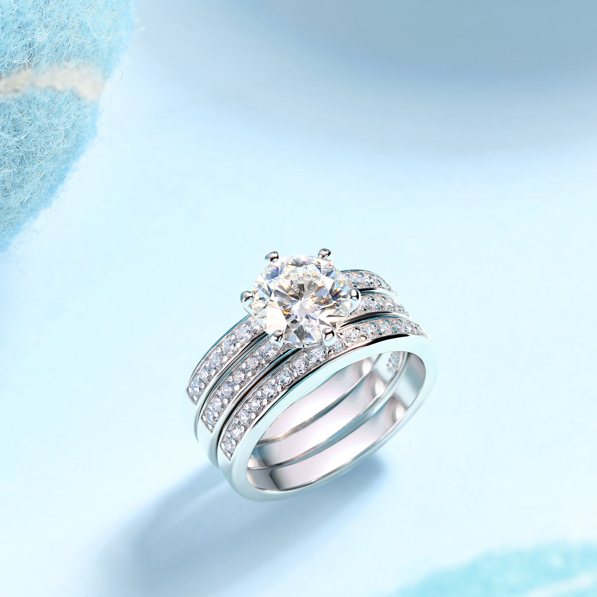 Three Rings Set - 2carat Moissanite central stone