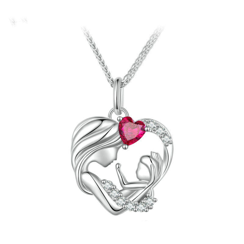Thea Necklace - 925 Sterling Silver with Mother And Daughter Heart Shape Pendant