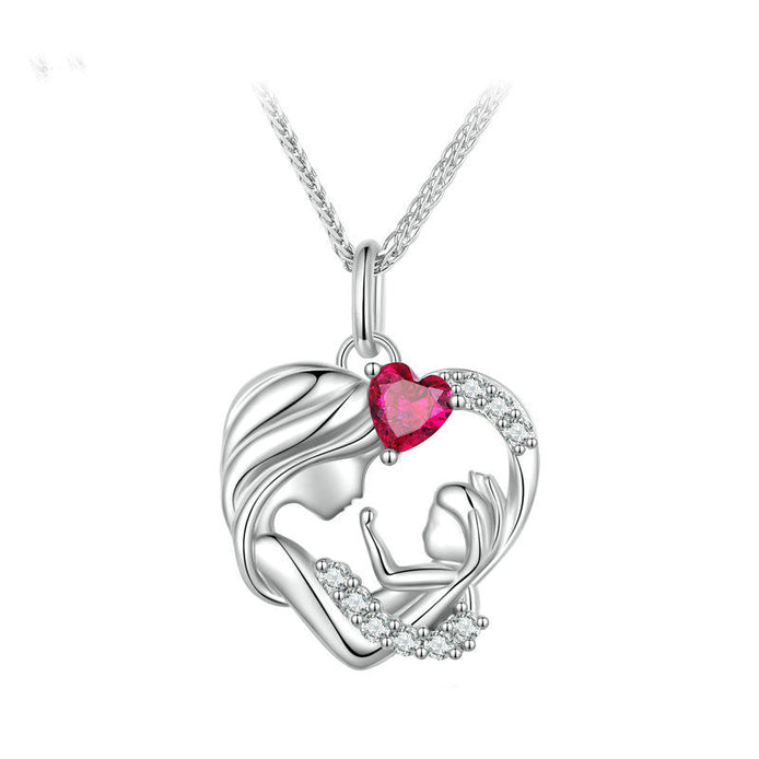 Thea Necklace - 925 Sterling Silver with Mother And Daughter Heart Shape Pendant