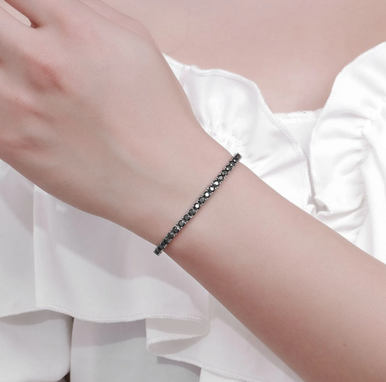 Gia Tennis Bracelet - 925 Sterling Silver and Black Moissanite Stones