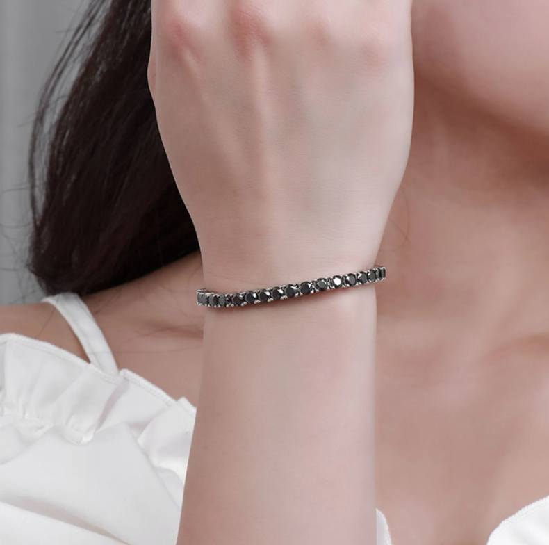 Gia Tennis Bracelet - 925 Sterling Silver and Black Moissanite Stones