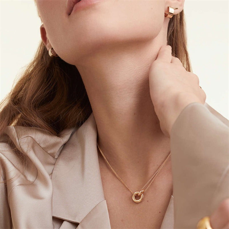 Calla Necklace — double chain and two hoops