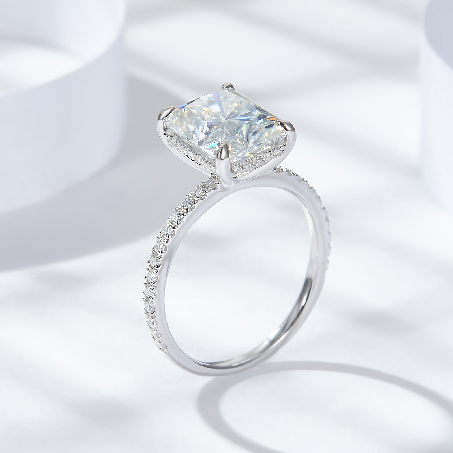 Florence Engagement Ring - 4carat Moissanite central stone and Pavé Band