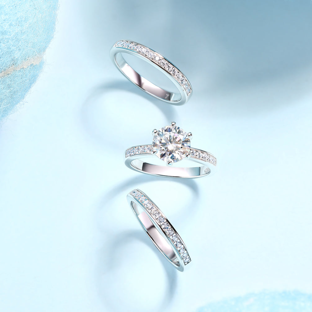 Three Rings Set - 2carat Moissanite central stone