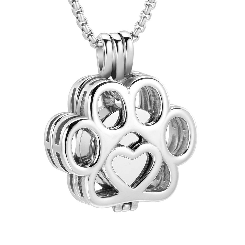 Angel Memorial Necklace Dog Urn — with paw-shaped