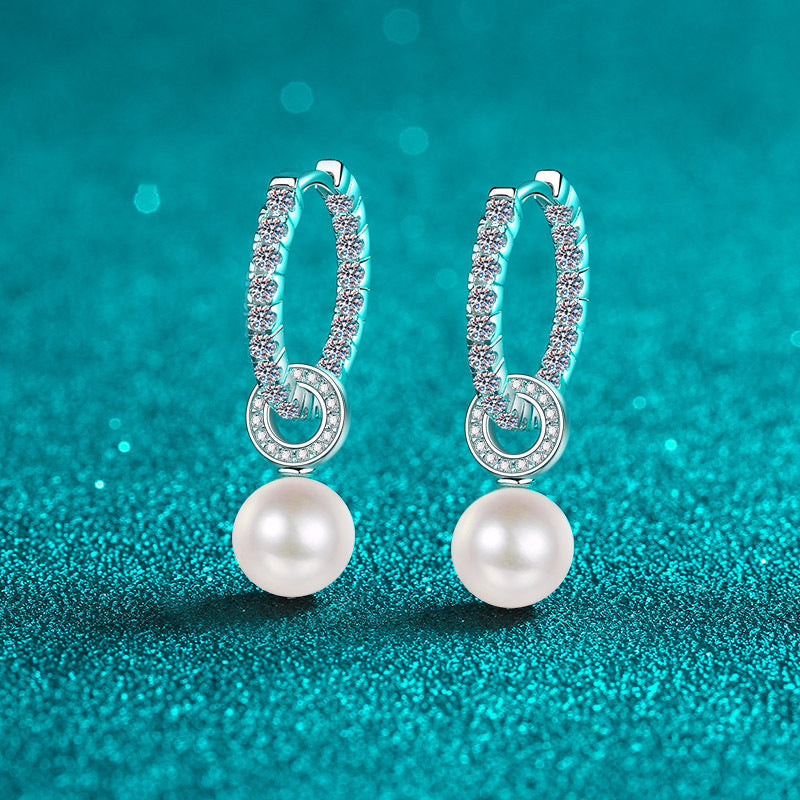 Paloma Earrings - Freshwater Pearl with Moissanite Diamond stones
