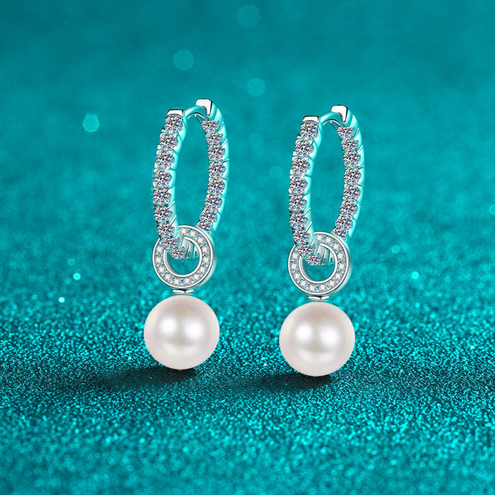Paloma Earrings - Freshwater Pearl with Moissanite Diamond stones