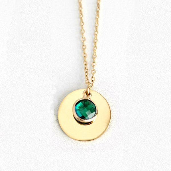 Amira Necklace — a personalized piece featuring a birthstone pendant and custom engraving