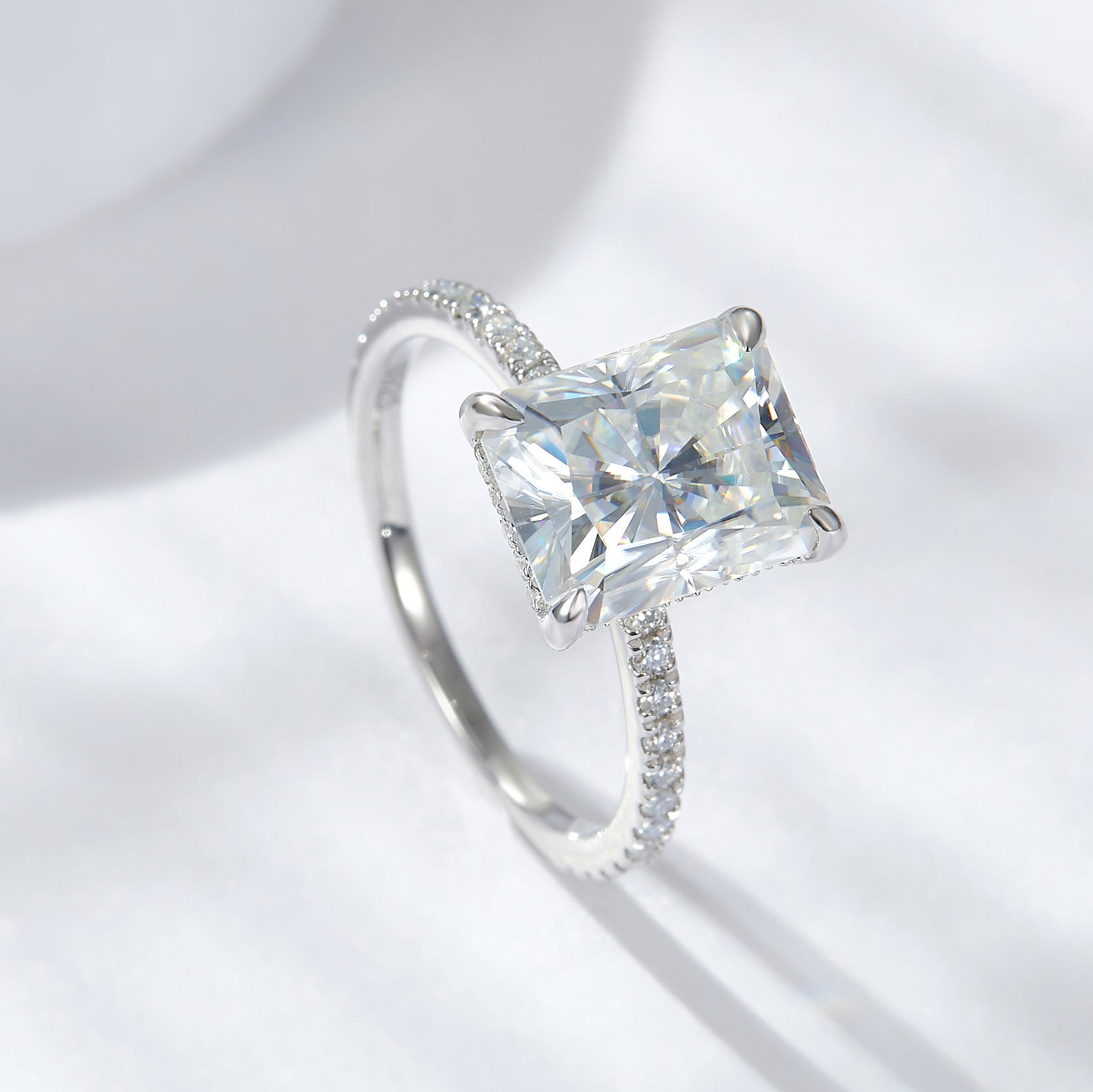 Florence Engagement Ring - 4carat Moissanite central stone and Pavé Band