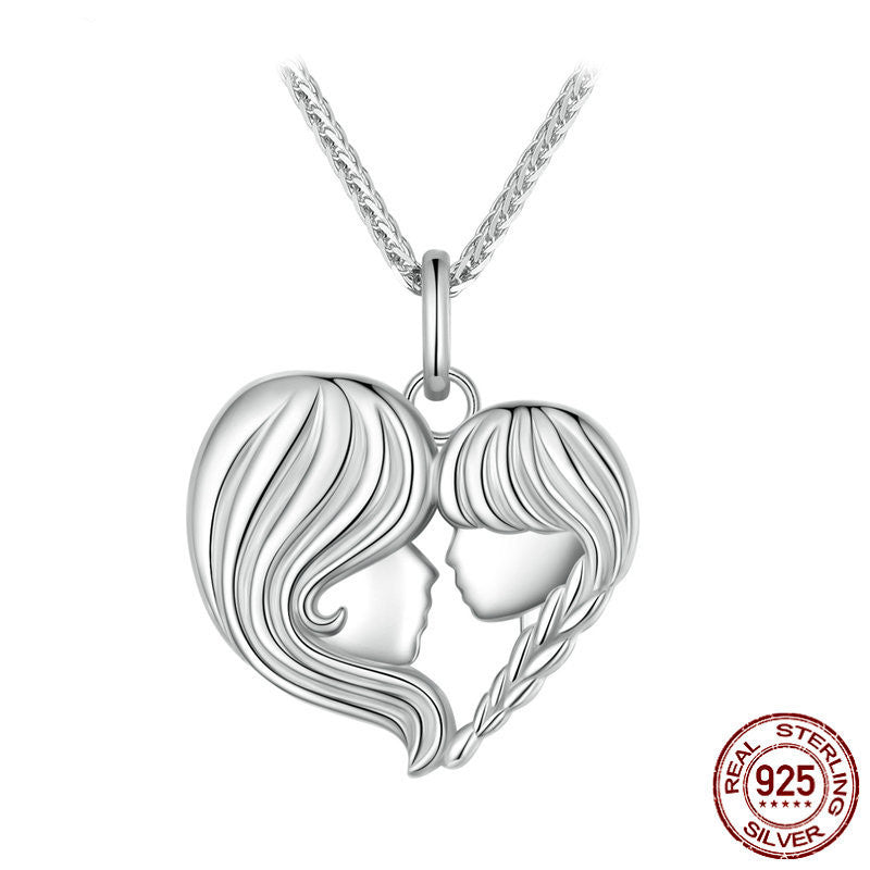 Thea Necklace - 925 Sterling Silver with Mother And Daughter Heart Shape Pendant