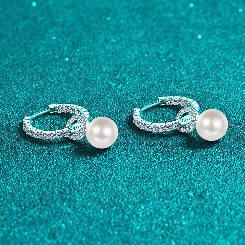 Paloma Earrings - Freshwater Pearl with Moissanite Diamond stones