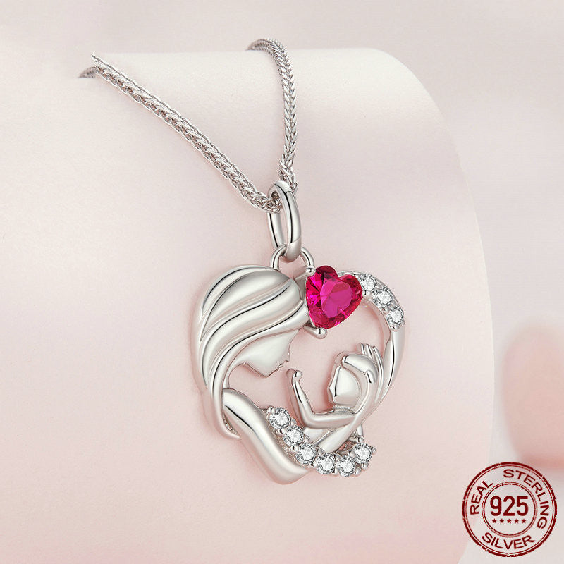 Thea Necklace - 925 Sterling Silver with Mother And Daughter Heart Shape Pendant